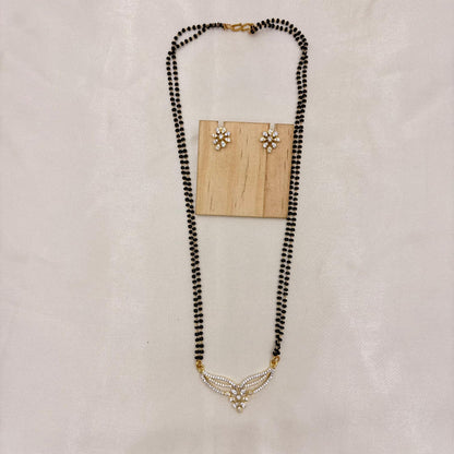 Minimal CZ Wing Design Mangalsutra with Matching Stud Earrings