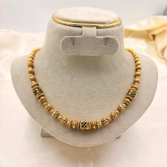 Antique Gold Beaded Necklace With Kemp Accents