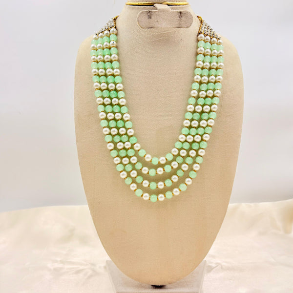 Mint Green & Pearl Multi-Layer Long Necklace