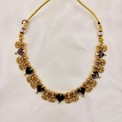 Antique Gold-Plated Red Stone Necklace Set with Temple-Style Drops | Traditional Jewellery for Women