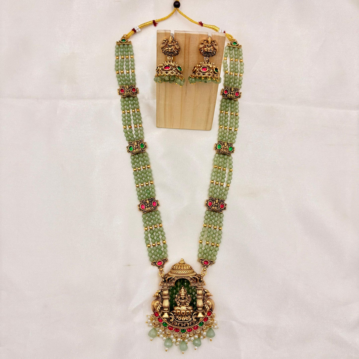 Temple Jewellery Lakshmi Pendant Beaded Necklace Set with Jhumka Earrings | Traditional South Indian Jewellery