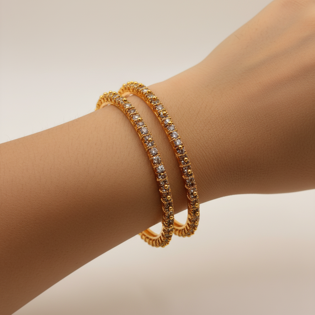Classic CZ Line Gold Bangles – Premium Sparkle Finish