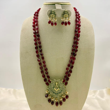 ✨ Lakshmi Ruby Beads Long Necklace Set | Temple Jewellery Elegance