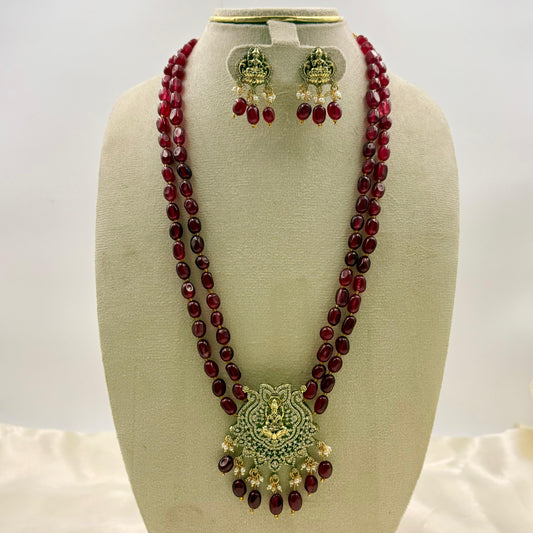✨ Lakshmi Ruby Beads Long Necklace Set | Temple Jewellery Elegance