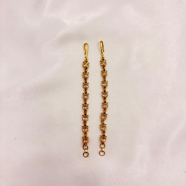 Antique Gold Stone Matti Hair Accessory – Ruby, Emerald & White Stone Bridal Mattal / Temple Hair Jewellery
