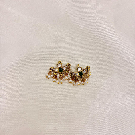 Traditional Stone Bugudi with Pearl Hangings – Antique Gold Ear Cuff