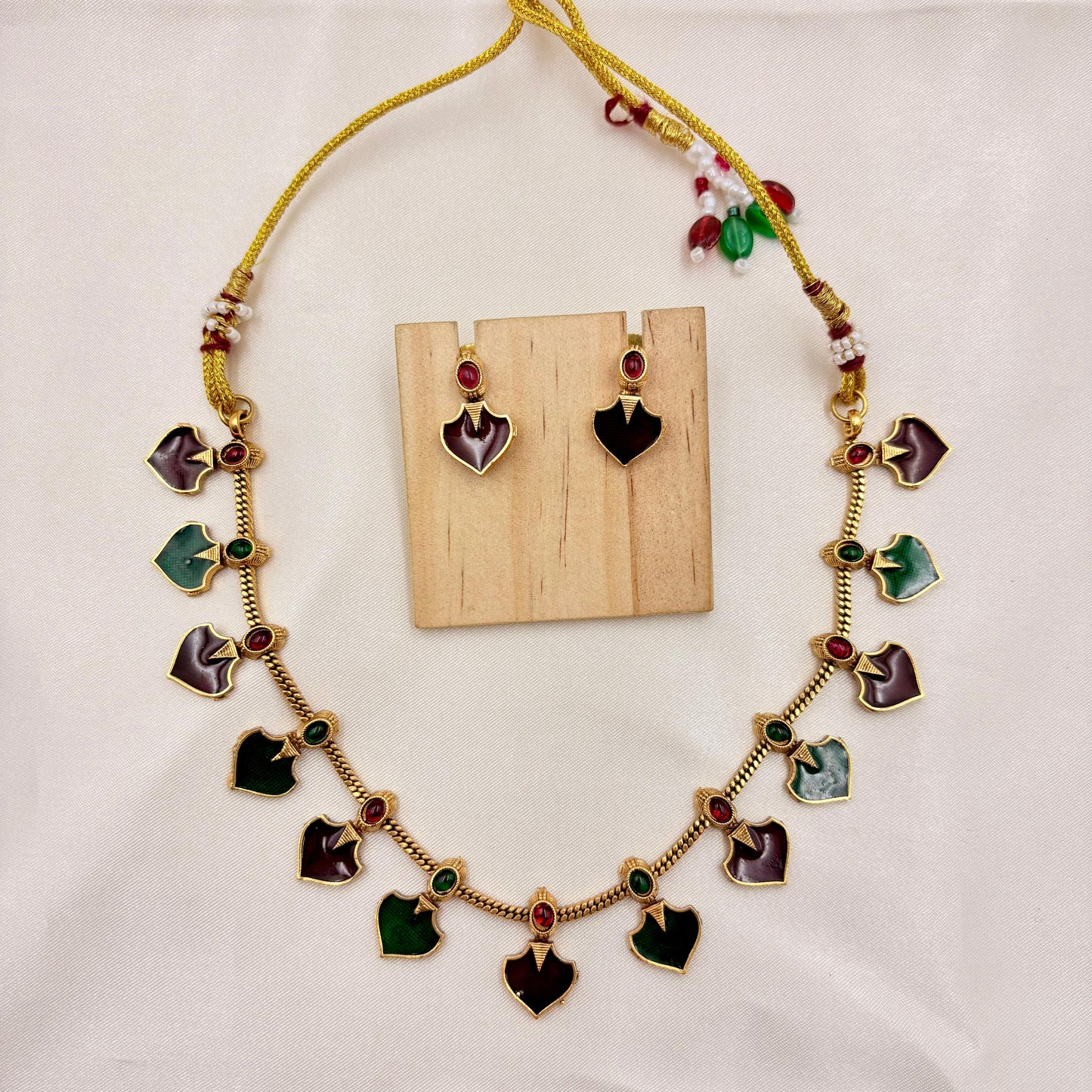 Antique Multi-Color Enamel Heart Motif Necklace Set | Traditional Temple Style Jewellery
