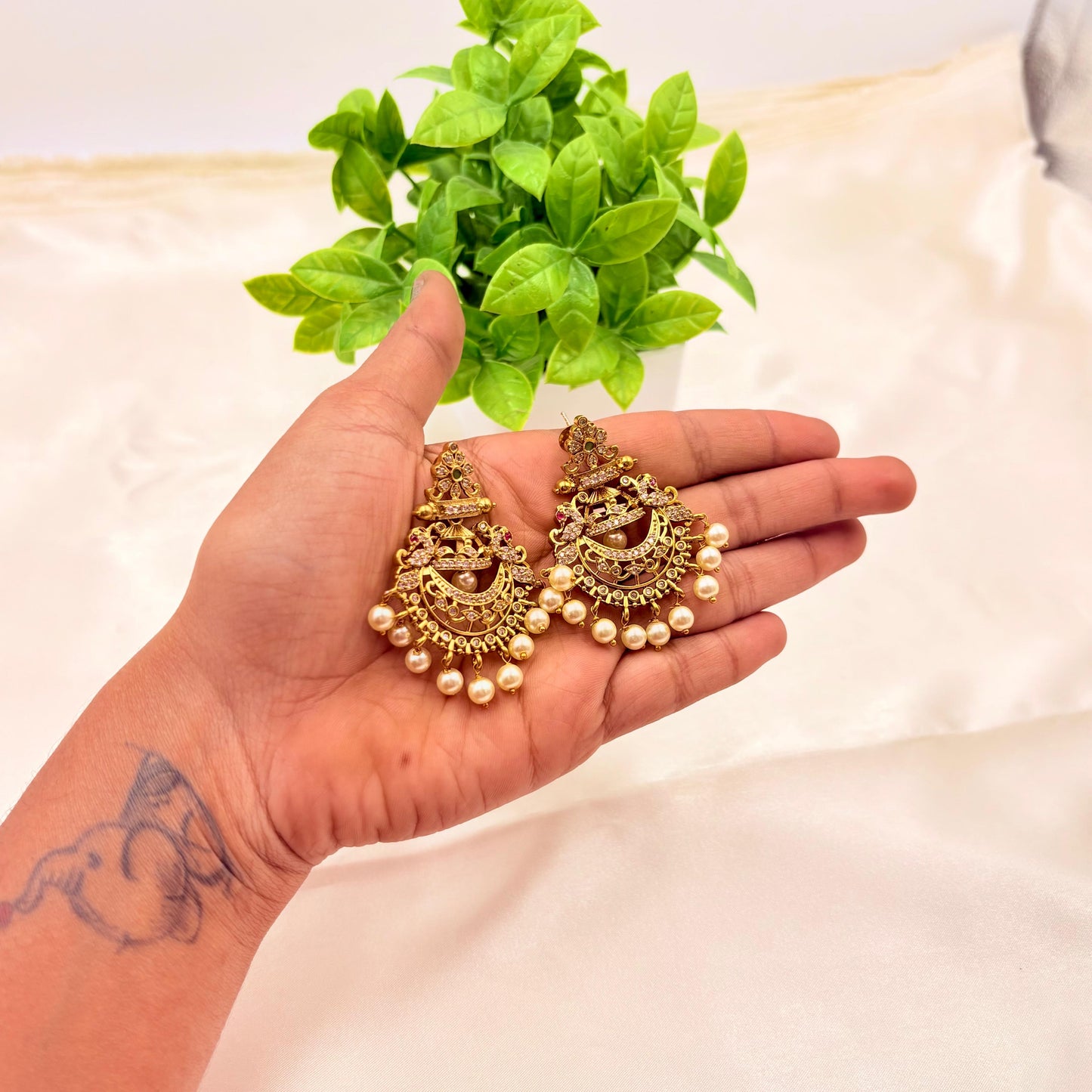 Gold Plated Pearl Chandbali Earrings – Traditional Bridal Earrings