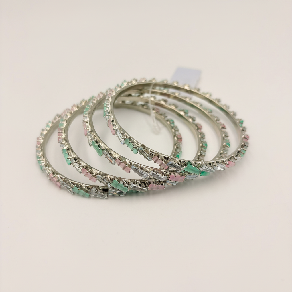 Pastel Prism Stone Bangles – Mint & Baby Pink Edition