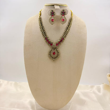 Ruby Stone AD Necklace Set with Earrings – Premium CZ Bridal Jewellery