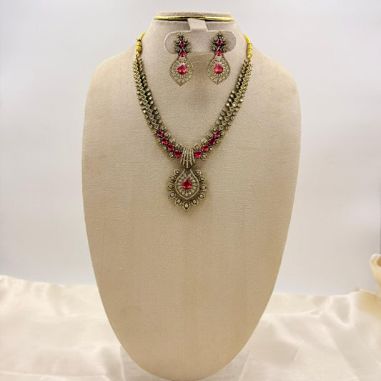 Ruby Stone AD Necklace Set with Earrings – Premium CZ Bridal Jewellery