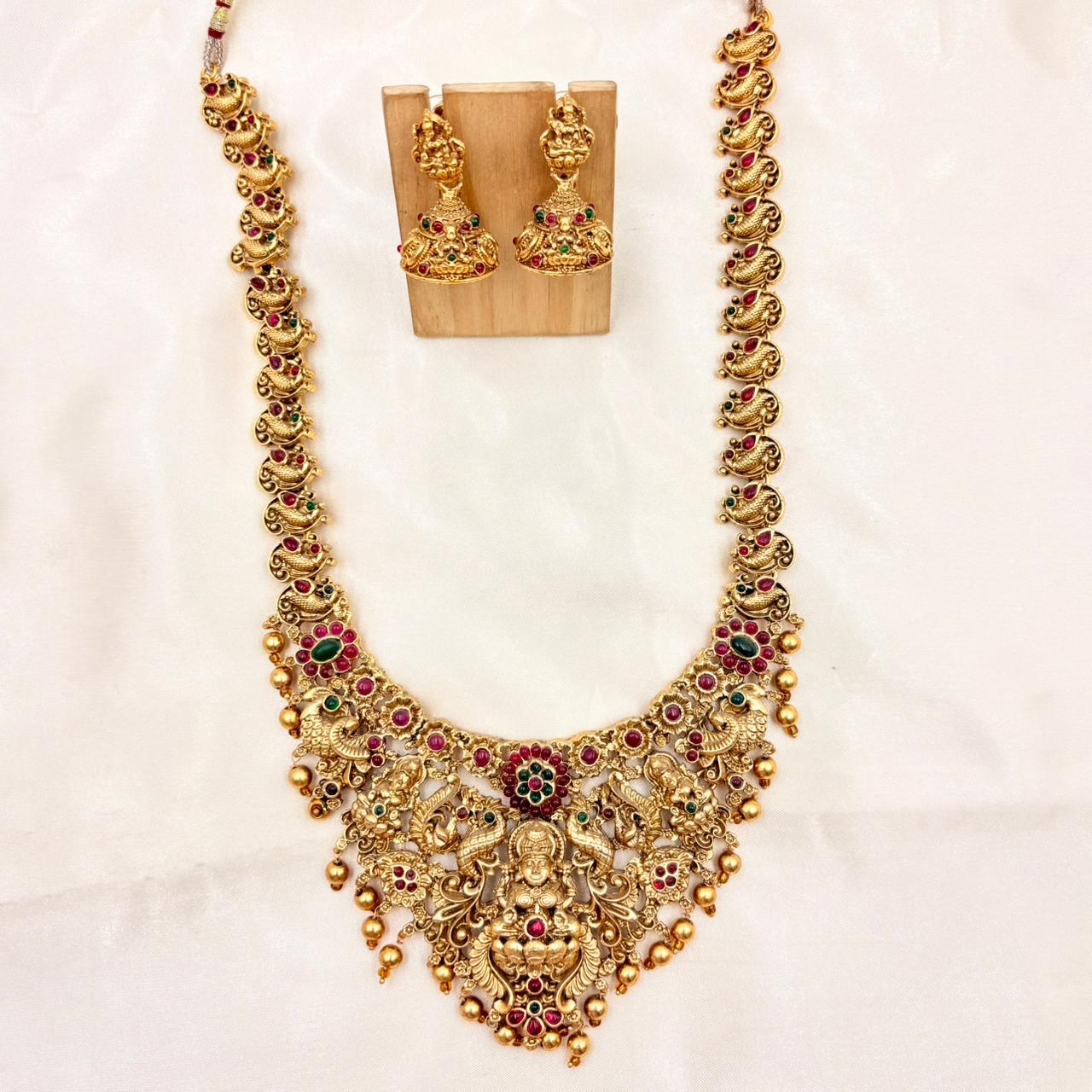 Antique Gold Finish Lakshmi Temple Haram Necklace Set