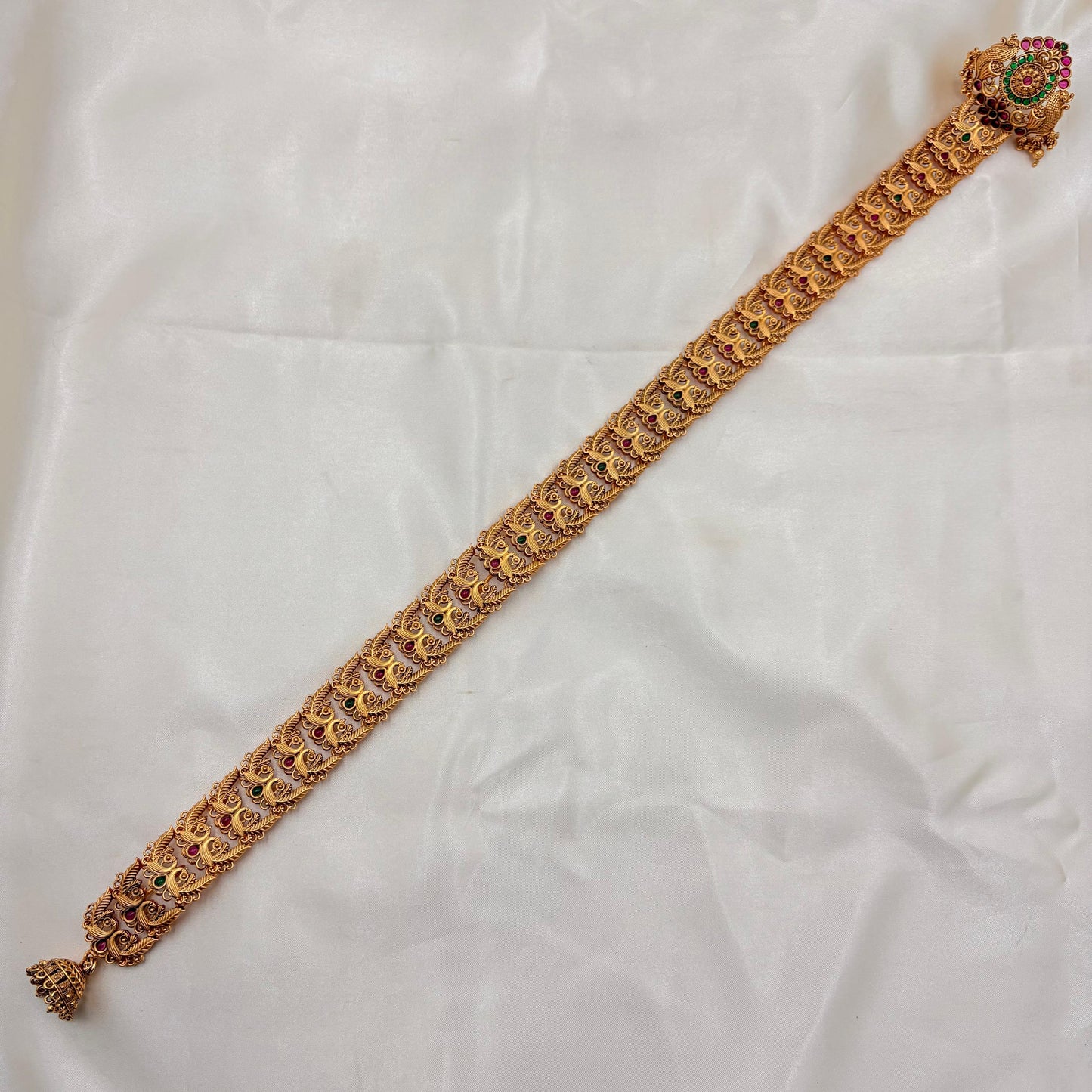 Antique Peacock Design Jada Billa – Temple Jewellery with Ruby & Green Stones