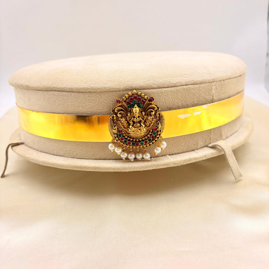 Lakshmi Temple Gold Finish Vaddanam – Bridal Waist Belt with Pearl Drops